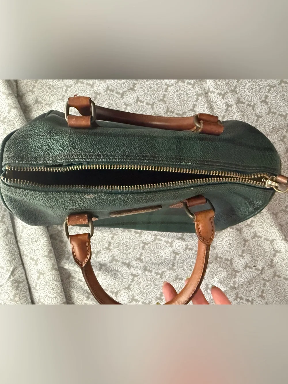 Vintage Polo Ralph Lauren Black Watch Plaid Boston Bag Leather